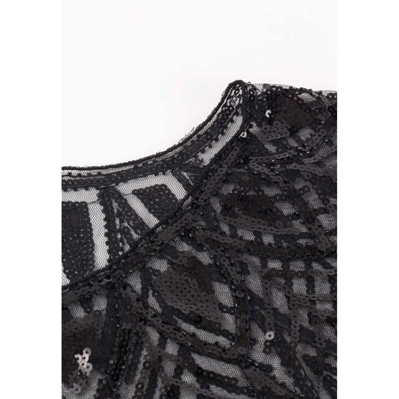 BABEYOND 1920s Sequin Black Shawl Wrap Evening Cape Bridal Bolero Flapper Cover - Picture 7 of 7